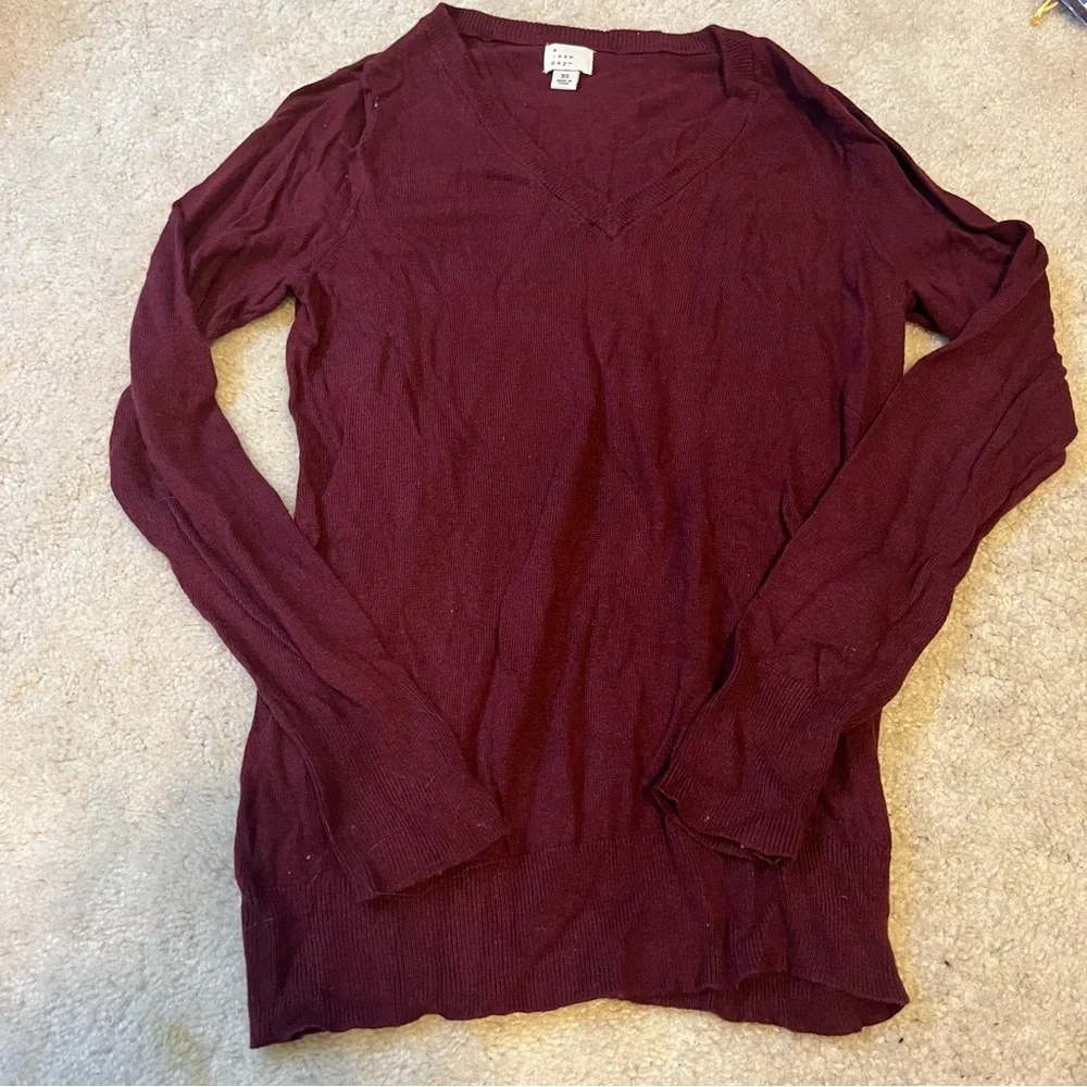 a new day Wine V-Neck Sweater
